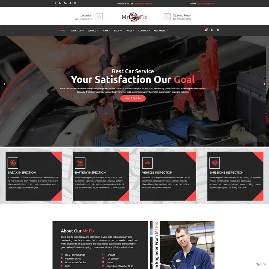 Mr Fix - 汽车维修服务HTML5模板