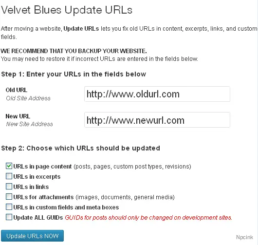 Velvet Blues Update URLs - wordpress网站搬迁URL更新插件