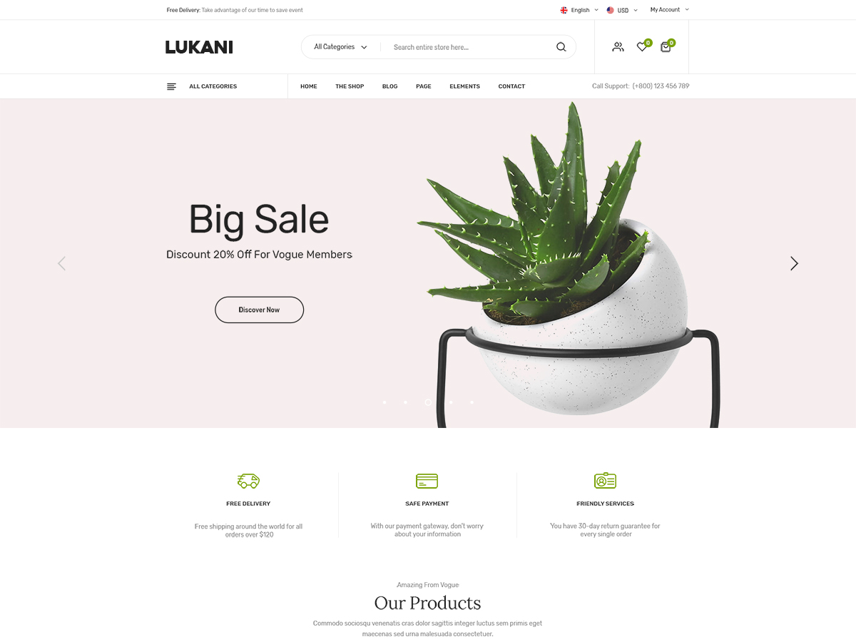 Lukani – WooCommerce WordPress的植物商店主題