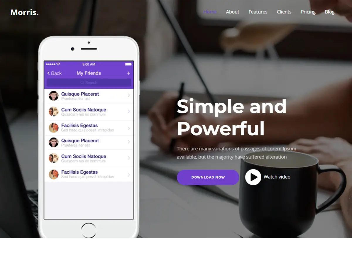Morris - WordPress應用程序和產品登陸頁面