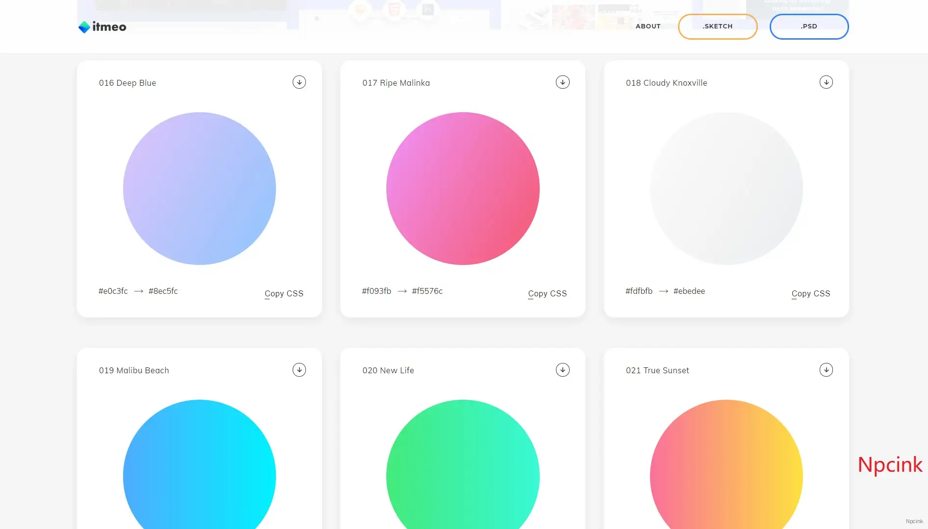 WebGradients - 精选的CSS3,.sketch和.PSD格式的出色渐变集合