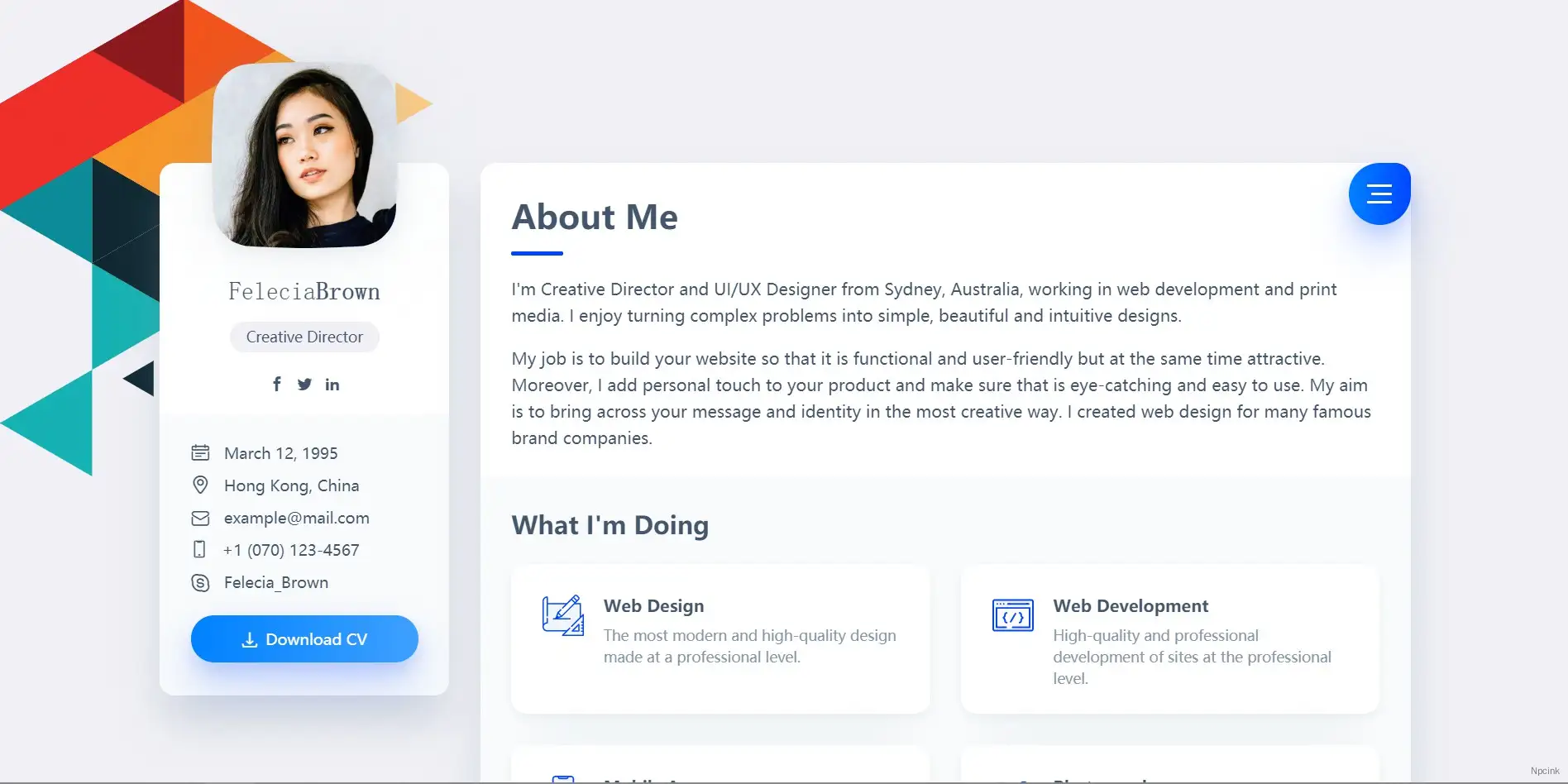 vCard - 個人簡歷Typecho主題