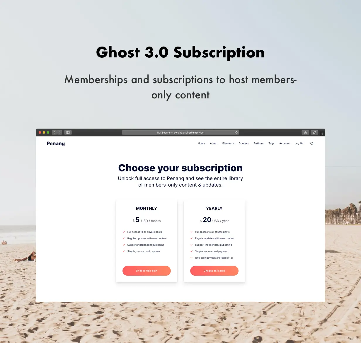 Penang - 会员和订阅的Ghost 3.0主题