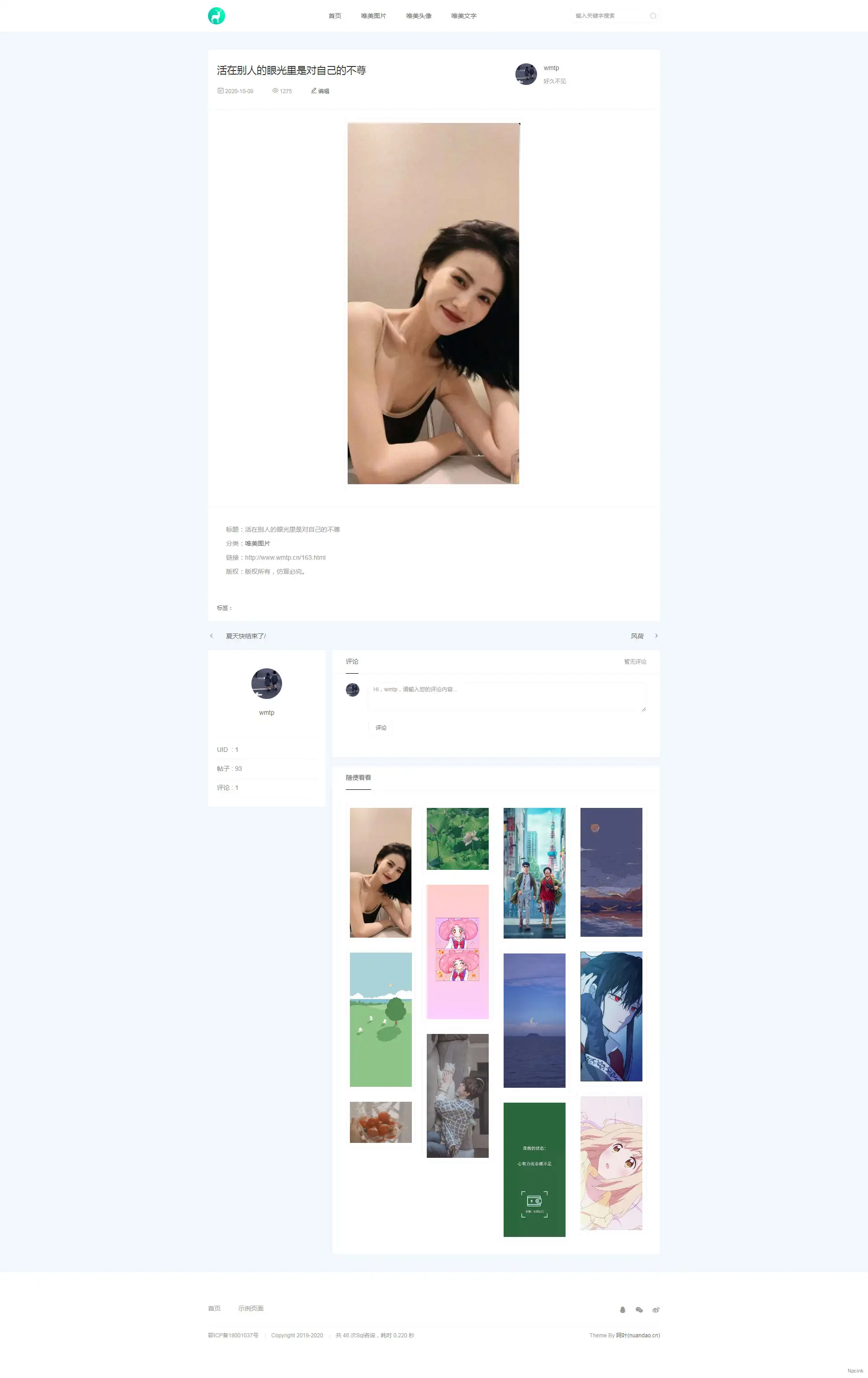 Ndart - 极简文艺小清新 WordPress 图片主题